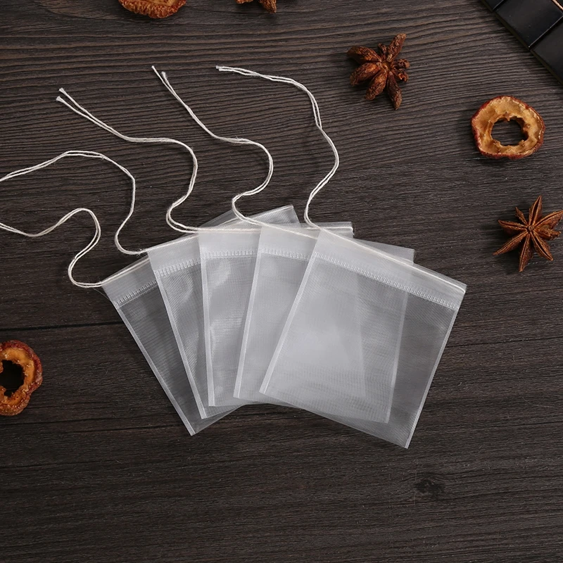 50pcs Transparent Nylon Tea Bags Disposable Tea Bag Wth Drawstring Filter Bags Seal Spice Herb Filters Tea bag Kitchen Container