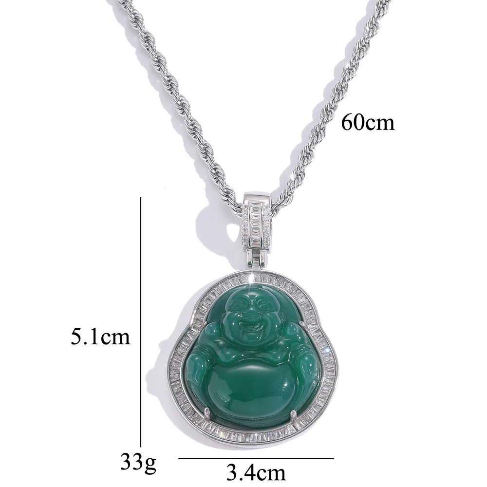 S925 Sterling Silver Hip Hop CZ Stone Paved Bling Ice Out Laughing Maitreya Buddha Pendants Necklaces for Men Rapper Jewelry