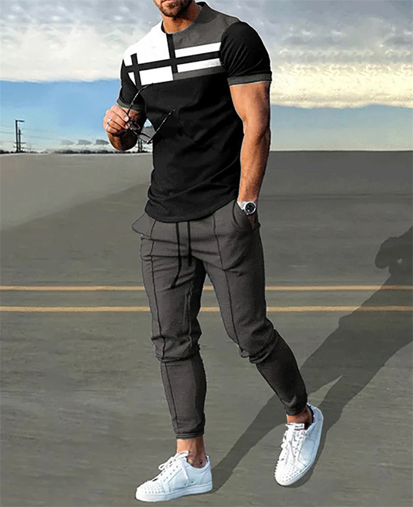 Men T Shirt Pants 2 Piece Sets Sportswear Print Bad Boy O Neck T-shirts Trousers Suits Tracksuits Sweatpants Outfits Men Clothes