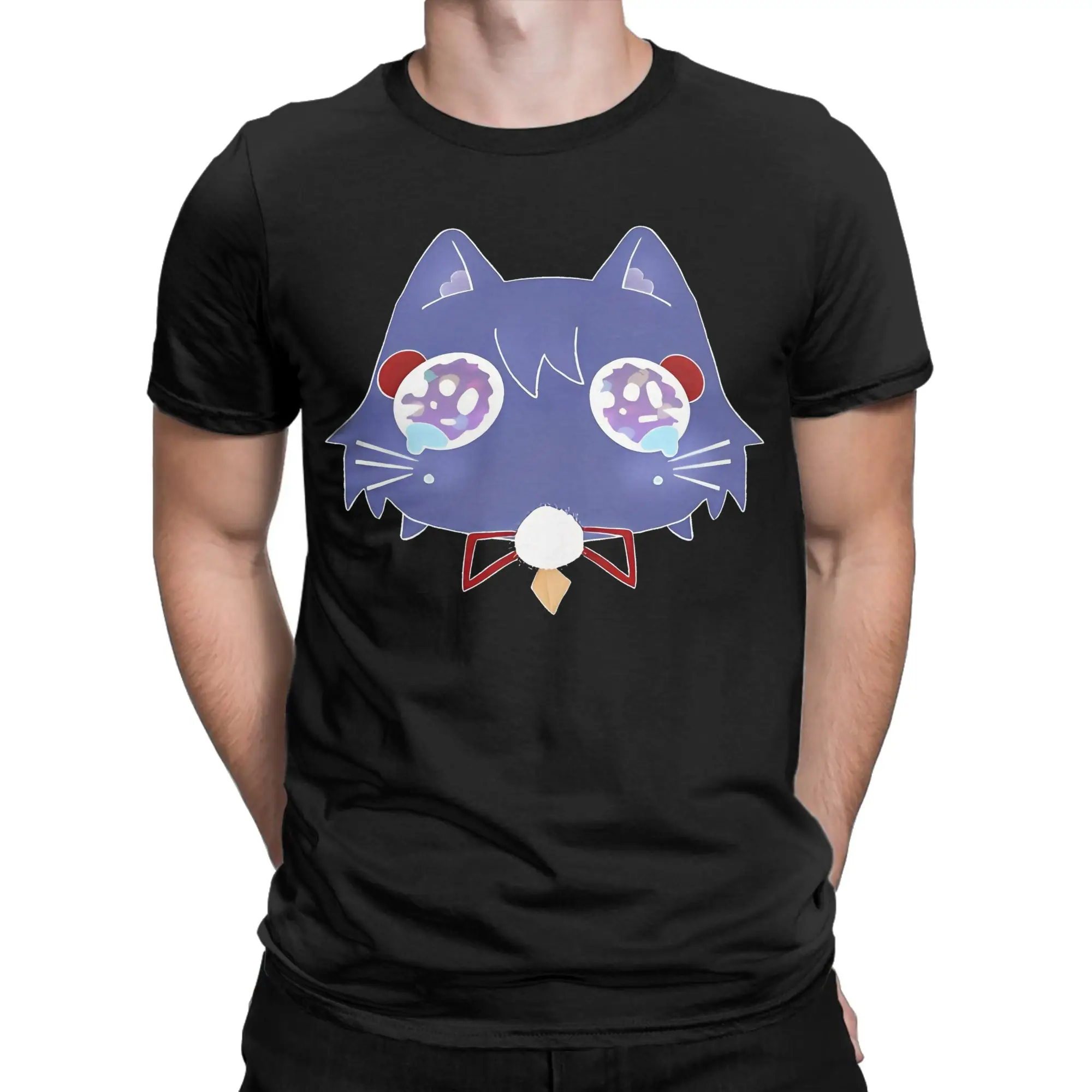 Unique Scarameow Wanderer cat T-Shirts for Men Women Crewneck Cotton T Shirts Genshin Impact Short Sleeve Tees Party Tops