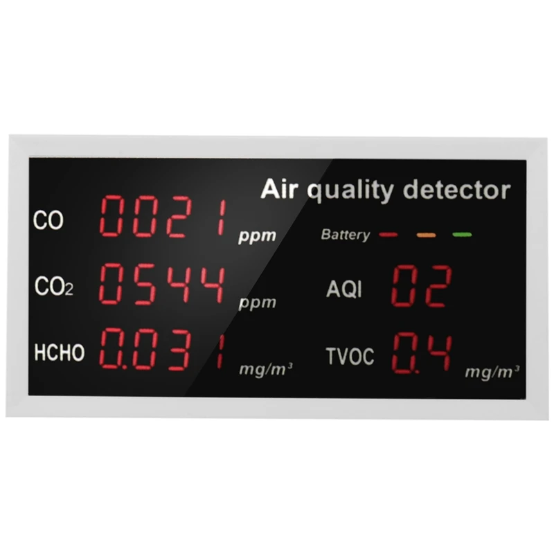 

5 In 1 Multifunction Air Quality Monitor With LED Display Air Pollution Detector For CO/CO2/HCHO/AQI/TVOC Outdoor Indoor