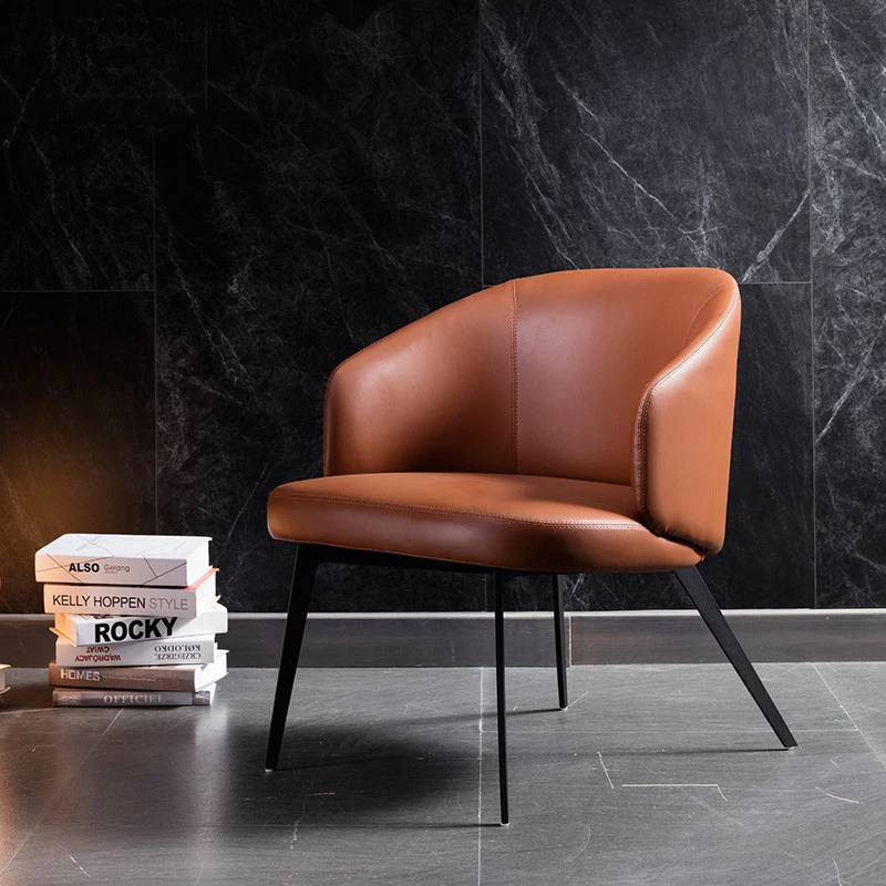 Modern leather metal frame upholstered luxury dining chair