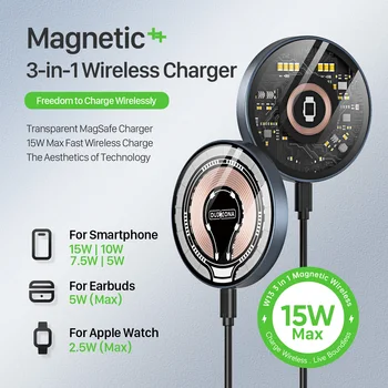 15W Portable Magnetic Qi Wireless Charger For iPhone 15 14 13 12 Pro Max Airpods iWatch Magsafe Fast Charging Phone Accessories