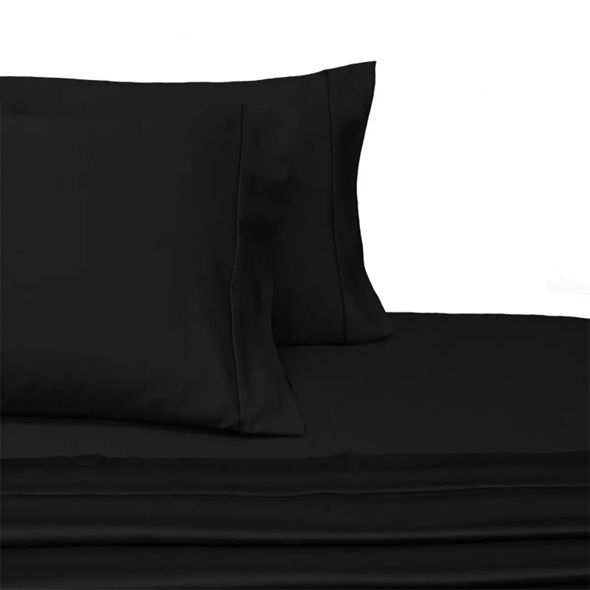 Solid 300-Thread-Count, 100-Percent Cotton Super-Single Size Attached Waterbed Sheets Set, Black