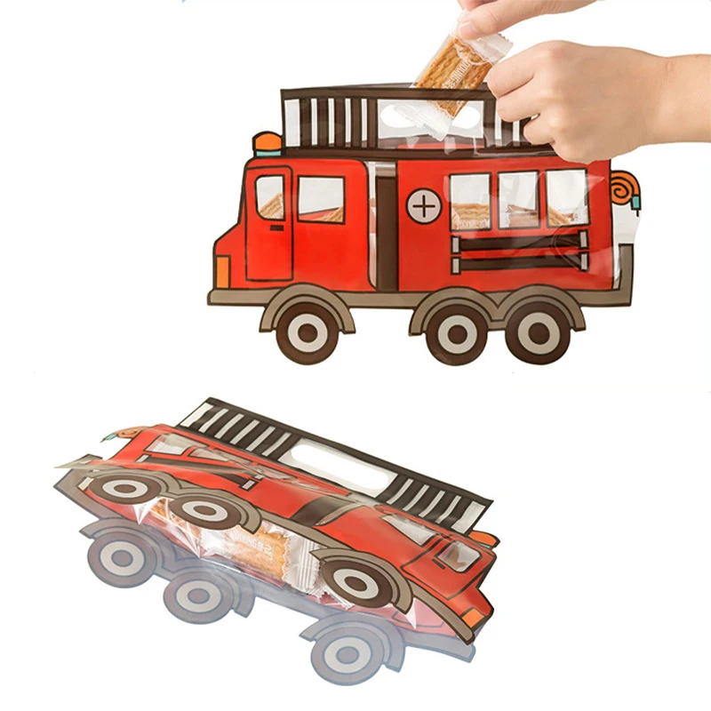 5pcs Construction Vehicle Candy Bag Snacks Sealed Police Car FireTruck Plastic Bags For Home Storage Supply Birthday Party Decor