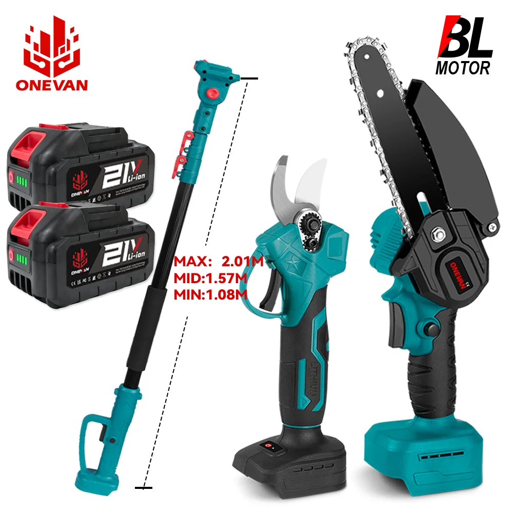 ONEVAN 4-in-1 Bürstenlose Hochastsäge Kettensäge Astschere mit Teleskopstange Gartenwerkzeug für Makita 18V Akku