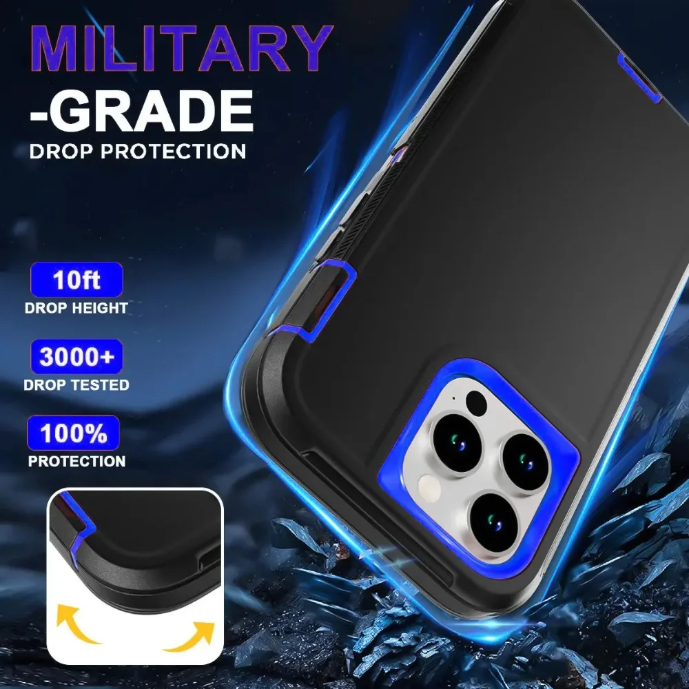 Custodie per telefoni Defender Shockproof Ott Armor Box per IPhone 16 15 14 13 12 Mini Plus 11 Pro Max 16E Hard PC + TPU Stand Cover posteriore