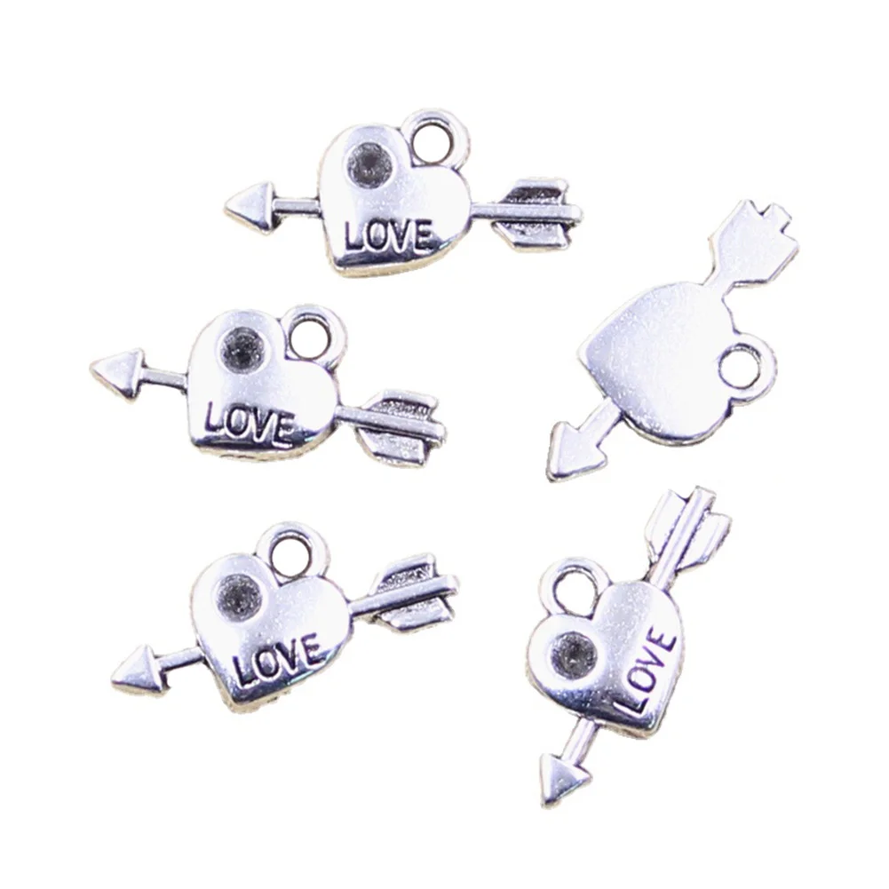 15pcs Charms Arrow Through Heart 11x20mm Antique Silver Color Pendants DIY Crafts Making Findings Handmade Tibetan Jewelry