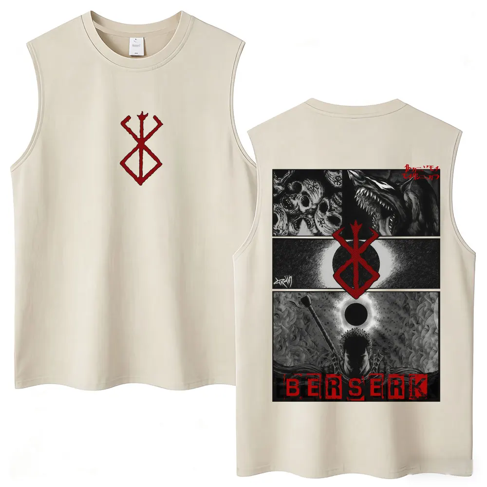 Washed Anime Berserk Vintage Tank Tops Harajuku Manga Gatsu Griffith Zodd Men Women Vests Cotton Loose Casual Sleeveless T-shirt