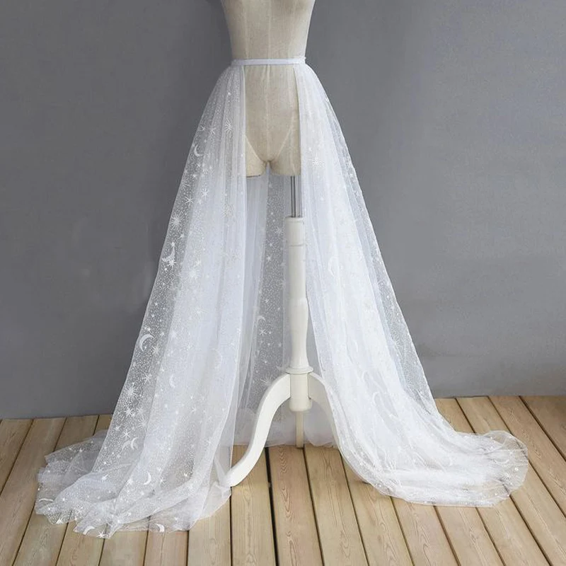 

Sparkle Tulle Detachable Train Wedding Removable Skirt For Dresses Bridal Overskirt With Belt