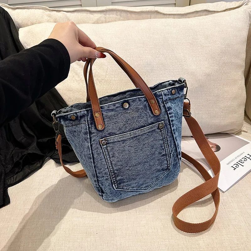 

New Korean Style Denim Top Handle Bag Casual and Simple Shoulder Bag Fashionable and Versatile for Daily Use Commuting Bag