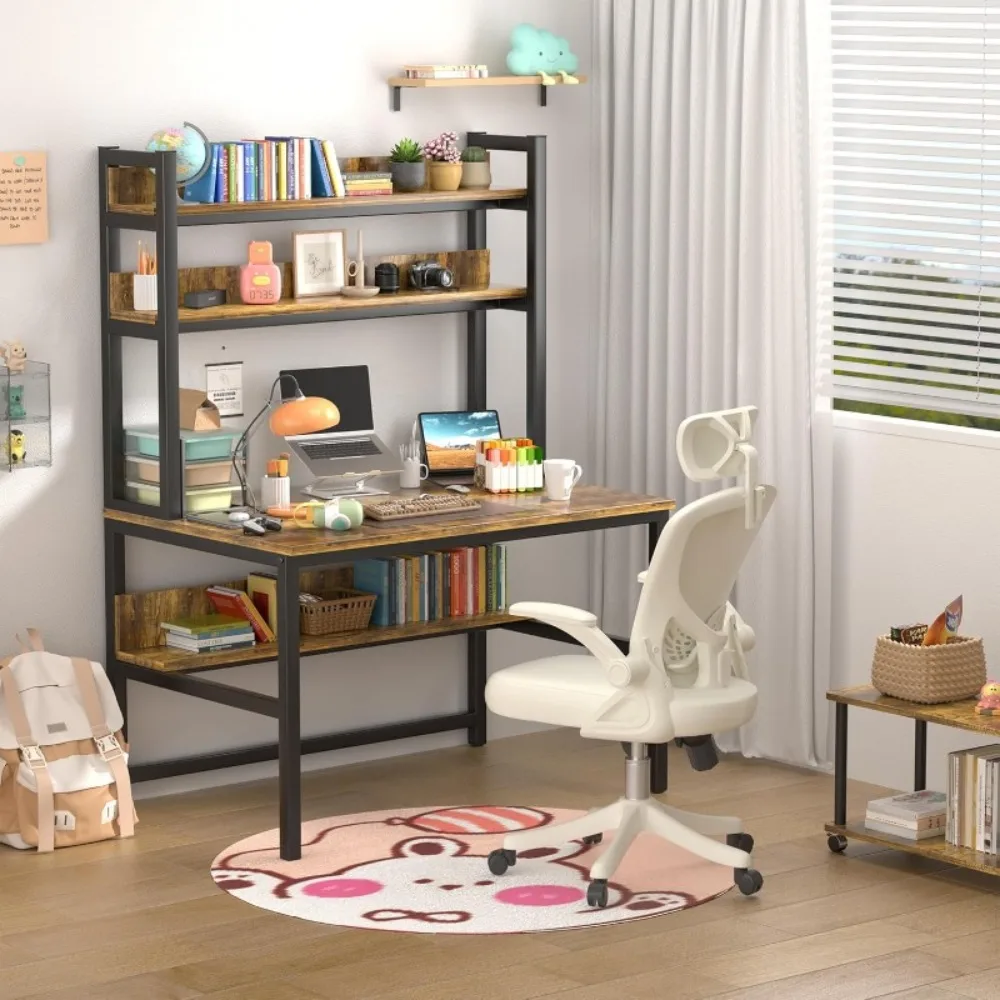 

Computer Desk with Hutch & Shelves, 47in Wide Desk with Bookshelf, 47“W x 23.6“D x 65“H Tall Home Office Desk,