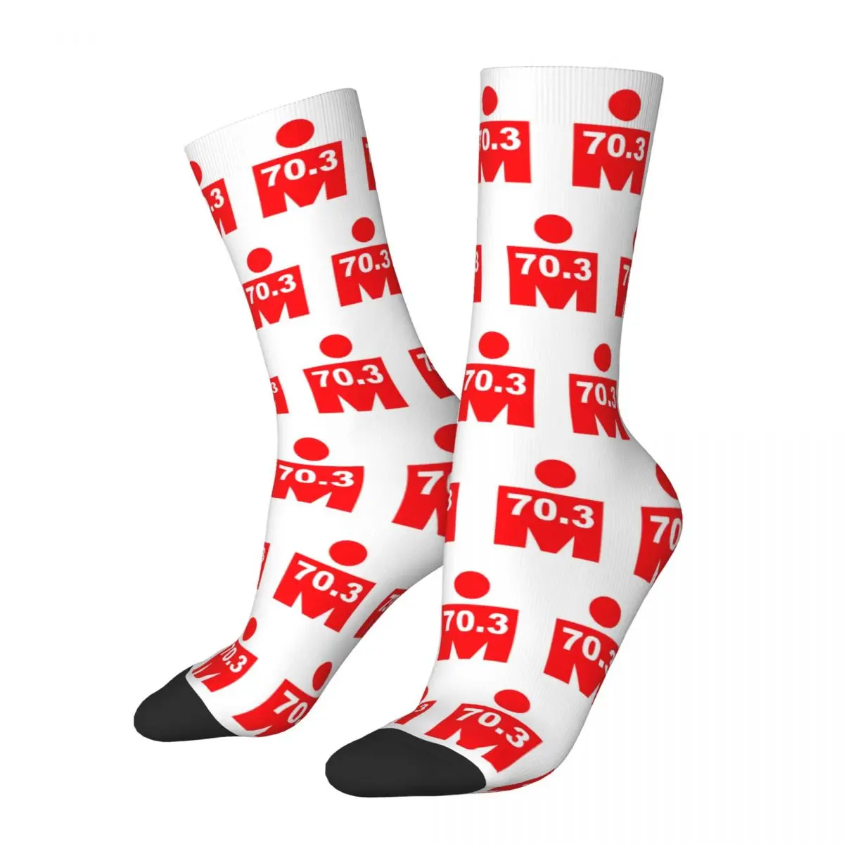 Retro Triathlon Extreme Sports Logo IM70 Basketball Socks Polyester Crew Socks for Unisex Breathable