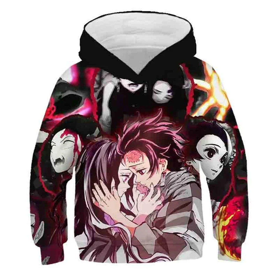 4-13Y Kids Anime Demon Slayer Kimetsu no Yaiba 3D Print Hoodies Boy Girl Harajuku Hooded Sweatshirts Children Tracksuits Clothes