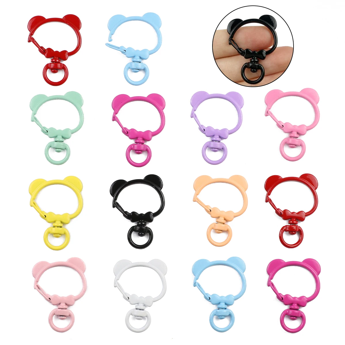 3~9PCS 36MM Colourful Baking Varnish Zinc Alloy Bear Lobster Buckle Swivel Clasp For Making Keychain Pendant Jewelry Accessories