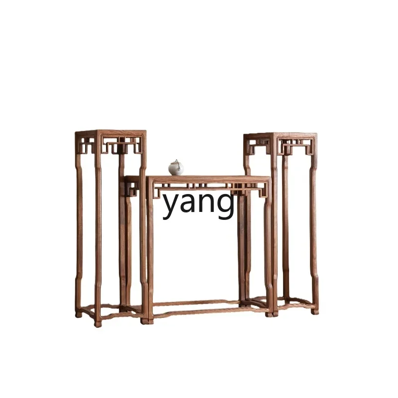 LMM new Chinese flower table Zhongtang three-piece set of black walnut entrance solid wood flower stand