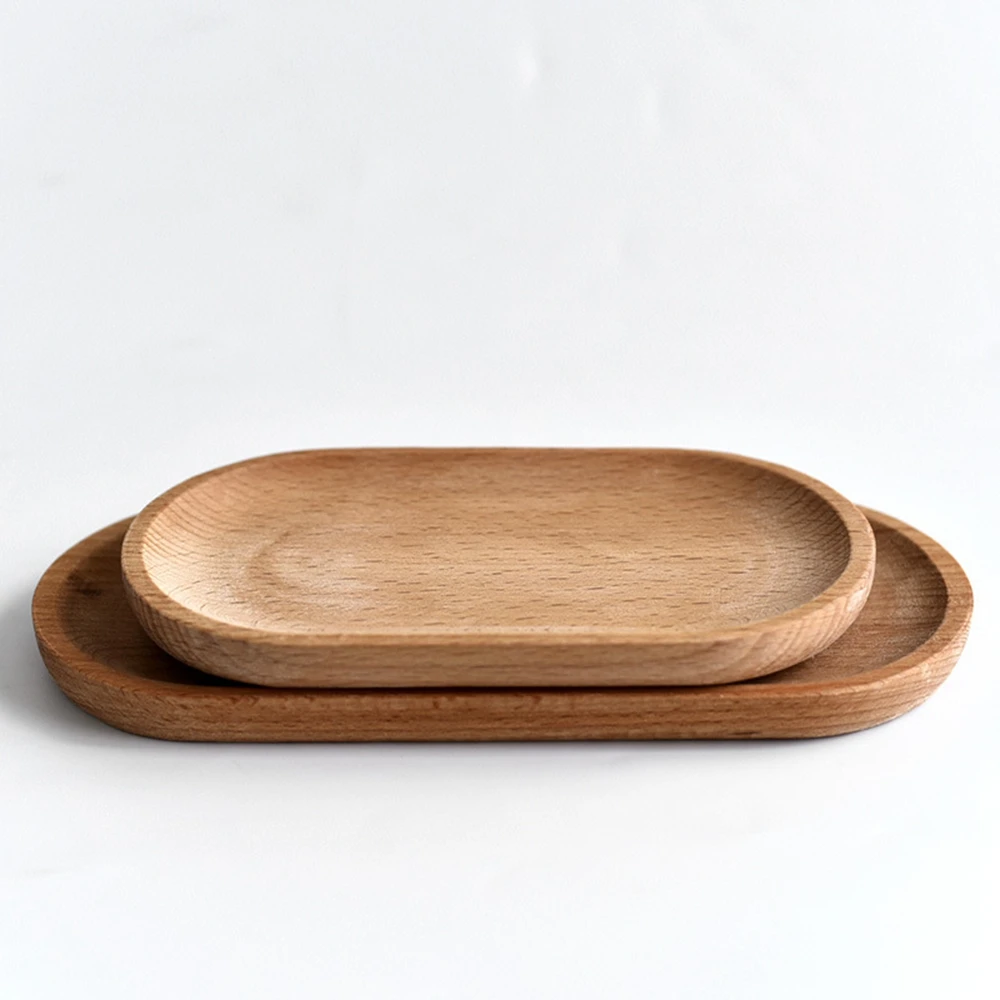 Solid Wooden Oval Tray Serving Dessert Cup Mat Cheese Cake Plate Jewellery Key Coin Coaster Flower Plant Tableware Decorative