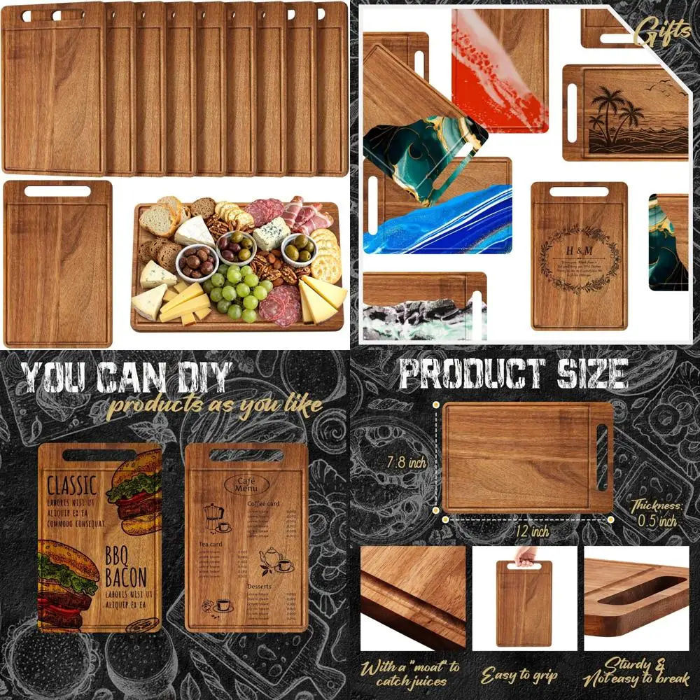 

Разделочные доски из дерева акации — 10 упаковок, 12x7,8 дюймов, кухонные сервировочные доски для резки пиццы и хлеба