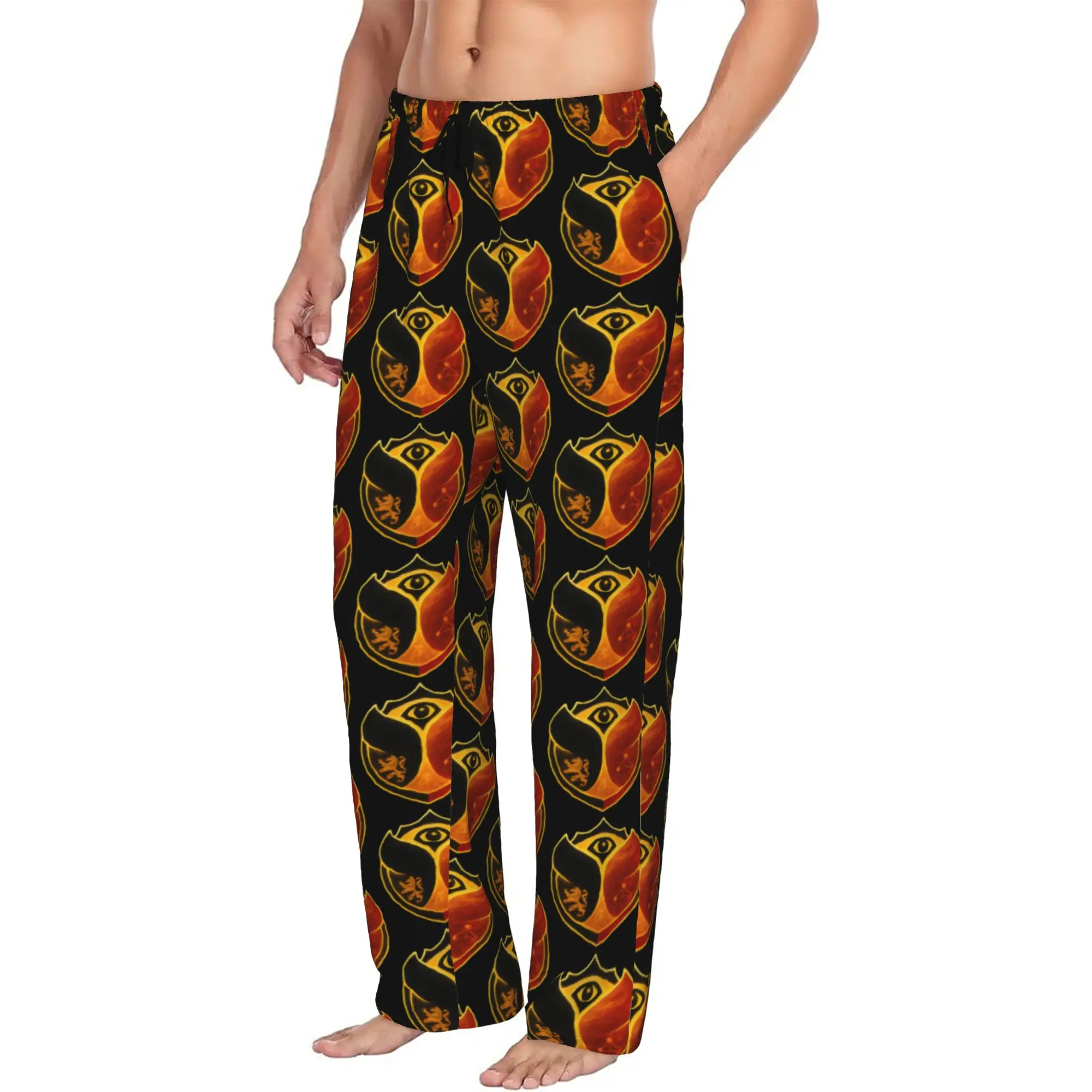 Printed Men's Tomorrowlanded Concert  Pajama Pants Belgian Electronic Music Festival Sleepwear Sleep Lounge Bottoms with Pockets