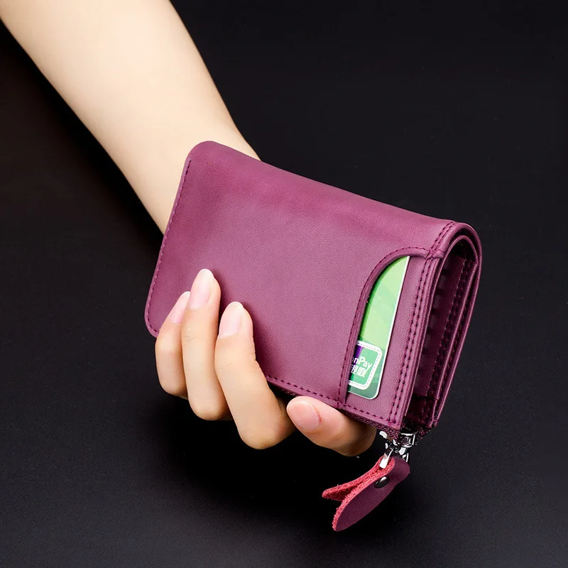 

Multipurpose Key Wallet for Women Genuine Leather Vertical Zipper Key Bag Fashion Ladies Small Card Holder Purse with Key Hooks