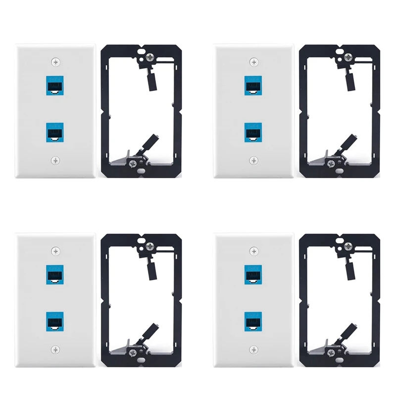 4X Ethernet Wall Plate With Low Voltage Mounting Bracket,Single Gang 2 Port Cat6 Keystone Ethernet Cable Wall Outlet