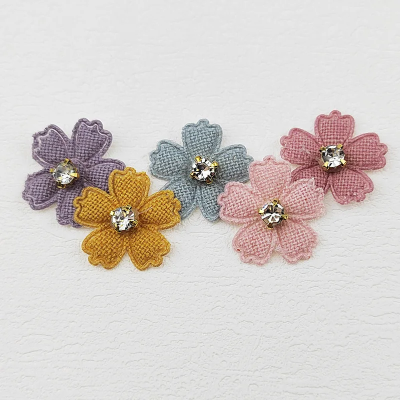 Blume mit Strass-Applikation für Kleidung, Aufnäher zum Aufnähen auf Hüte, zum Basteln von Haarspangen, als Schleifendekoration, 2,3 cm, 50 Stück. – Detail 4