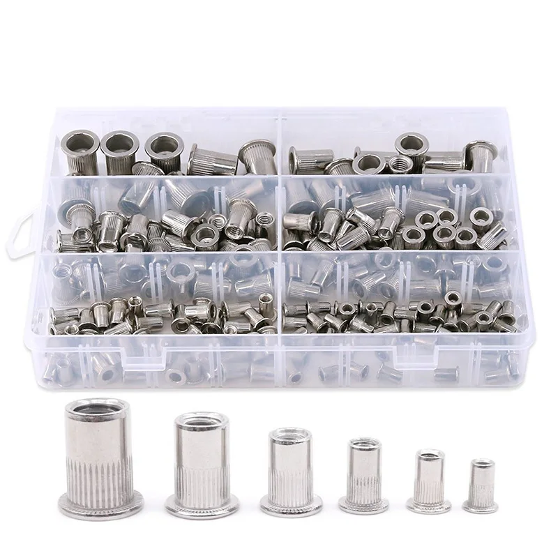 304 Stainless Steel Flat Head Threaded Rivet Nut Insert Nutsert Rivet Nut Assortment Kit - M3 M4 M5 M6 M8 M10(180Pcs)