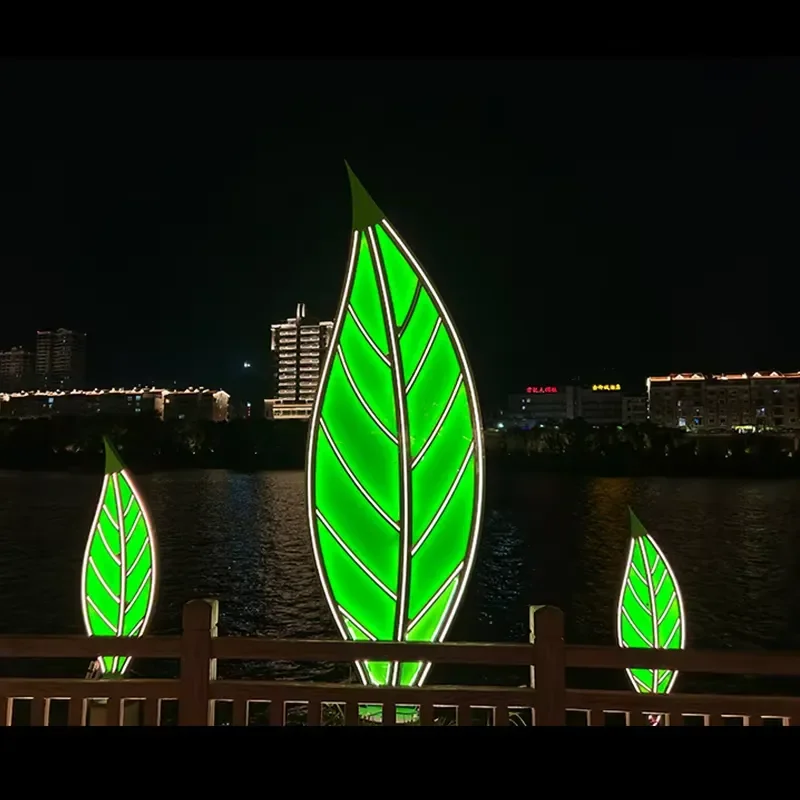 Large Garden Park Decorative Landscape Lamp Stainless Steel Body with Luminous Tree-Shaped Leaf IP65 DC Power Supply