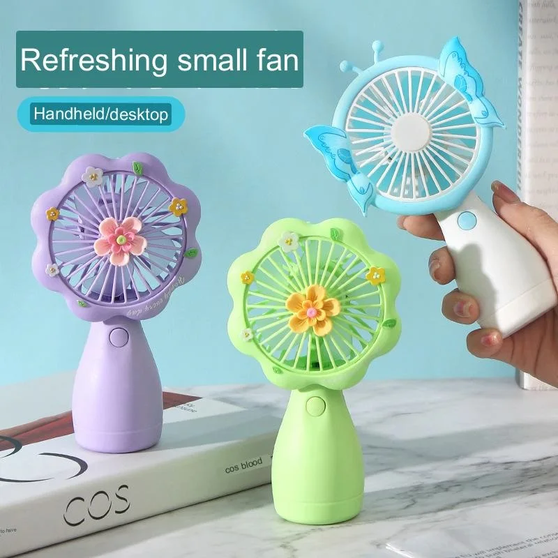 Flower butterfly handheld mini fan three wind usb portable small gift students small electric fan surprise gifts for children