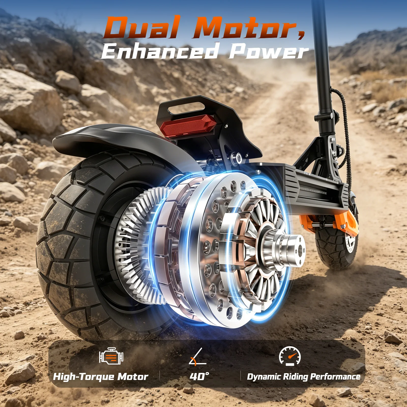 JUICEASE C67Pro Elektroroller mit Hohem Drehmoment, 48V 13,5Ah Hochleistungsakku, 50KM Reichweite, 35 ° Hill Climbing 10 Zoll Fatbike-Reifen Offroad APP-Steuerung – Detail 9