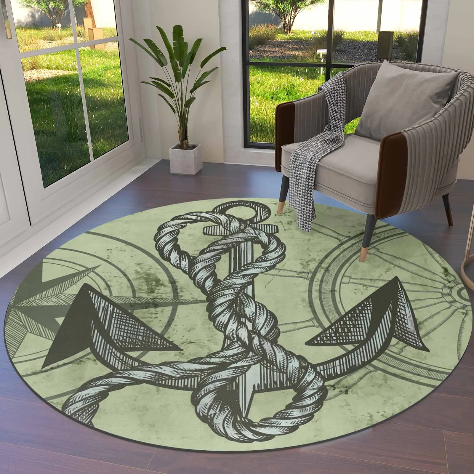 

Vintage Anchor Symbol Old Round Area Rug Carpets For Living Room Large Mat Home Bedroom Kid Room Decoration