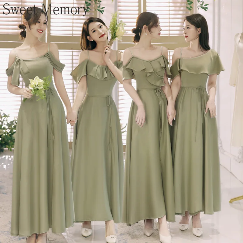 

A4116 Свадебное платье по индивидуальному заказу, зеленое атласное платье, длинные платья подружки невесты для девочек Sweet Memory на свадьбу, 2025 г.