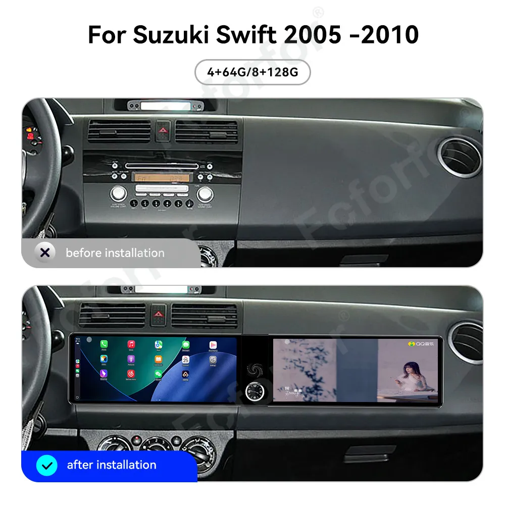 

12.3-дюймовый двойной экран с обновлением до Android 13 для Suzuki Swift 2005-2010, автомагнитола с CarPlay, GPS-навигацией, мультимедийный проигрыватель, радио, DVD-плеер.