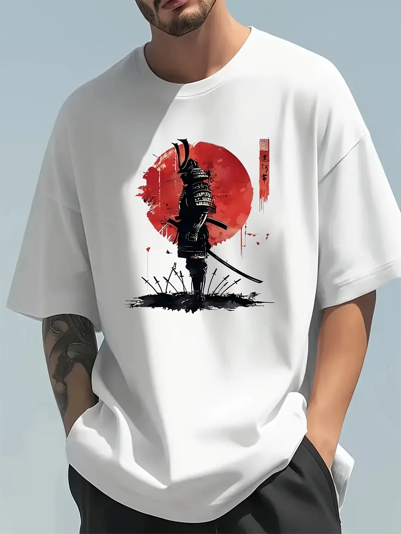 Samurai Warrior Pure Cotton T Shirt Streetwear Harajuku Style Graphic Tee Shirt