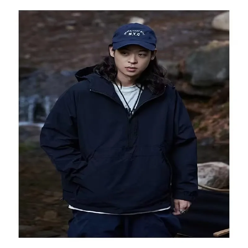 

Универсальный темпераментный однотонный стандартный мужской молодежный модный тренд с капюшоном (несъемный), новый тренд на молнии, осенний плащ