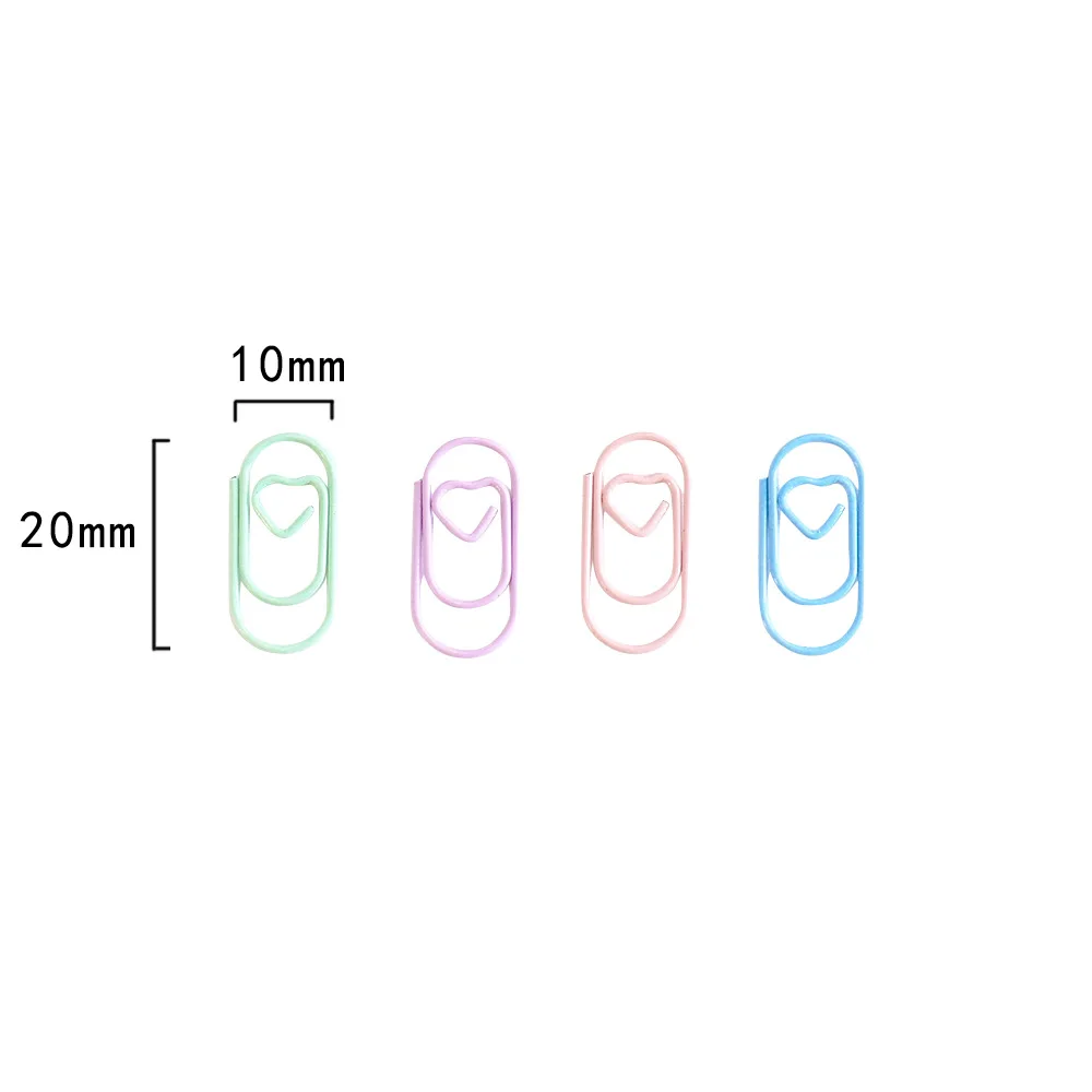 50 قطعة من مشابك الورق المعدنية الملونة على شكل قلب، مشابك ورق، ملف مرجعي، منظم أدوات مكتبية، مستلزمات التعلم المكتبية
