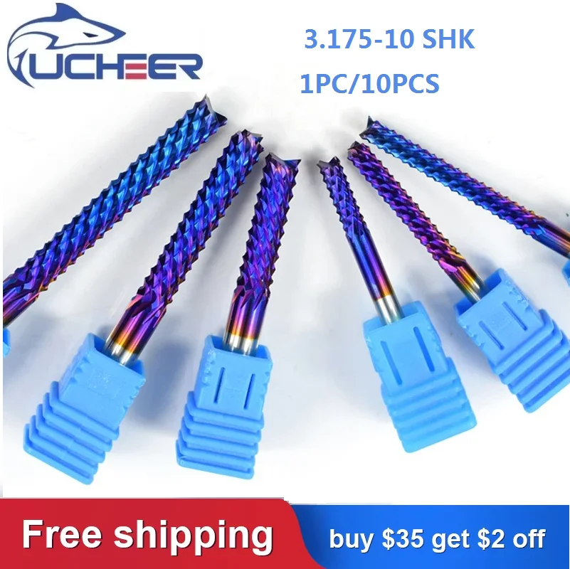 UCHEER 3.175-10mm SHK Solid Carbide Corn End Mill Milling Cutter Router Bit Nano Blue Engraving Router Tools CNC Endmill