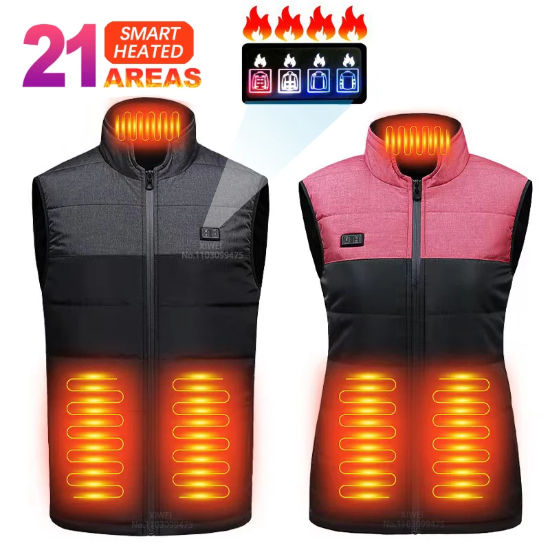 Heated Vest Women Men Jacket Winter Thermal Vest Warmer 21 Areas USB Electric Heating Down Jacket for Outdoor Skiing Cycling