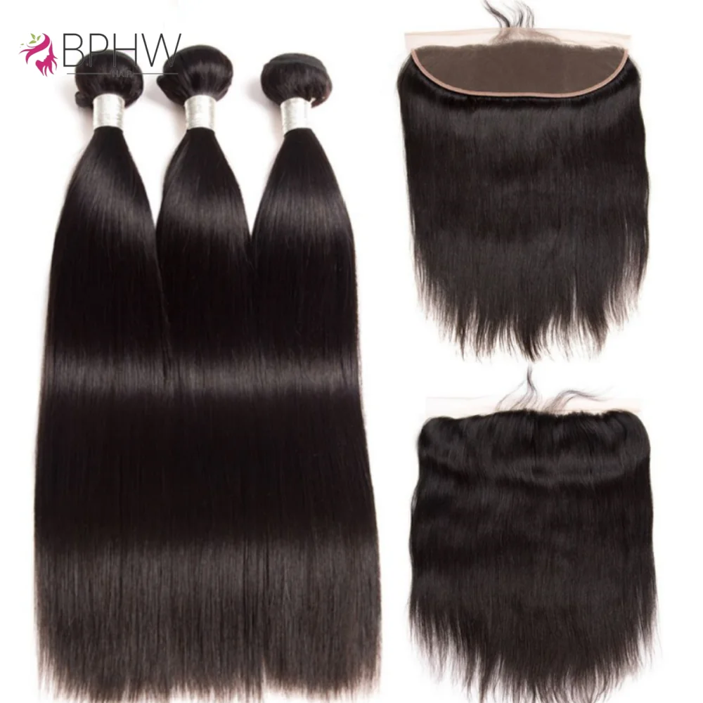 

3 Bundles With 13X4 Lace Frontal Straight 100% Human Hair For Women Hair Extensions 13x4 Lace Frontal Hair Weave Remy Hair