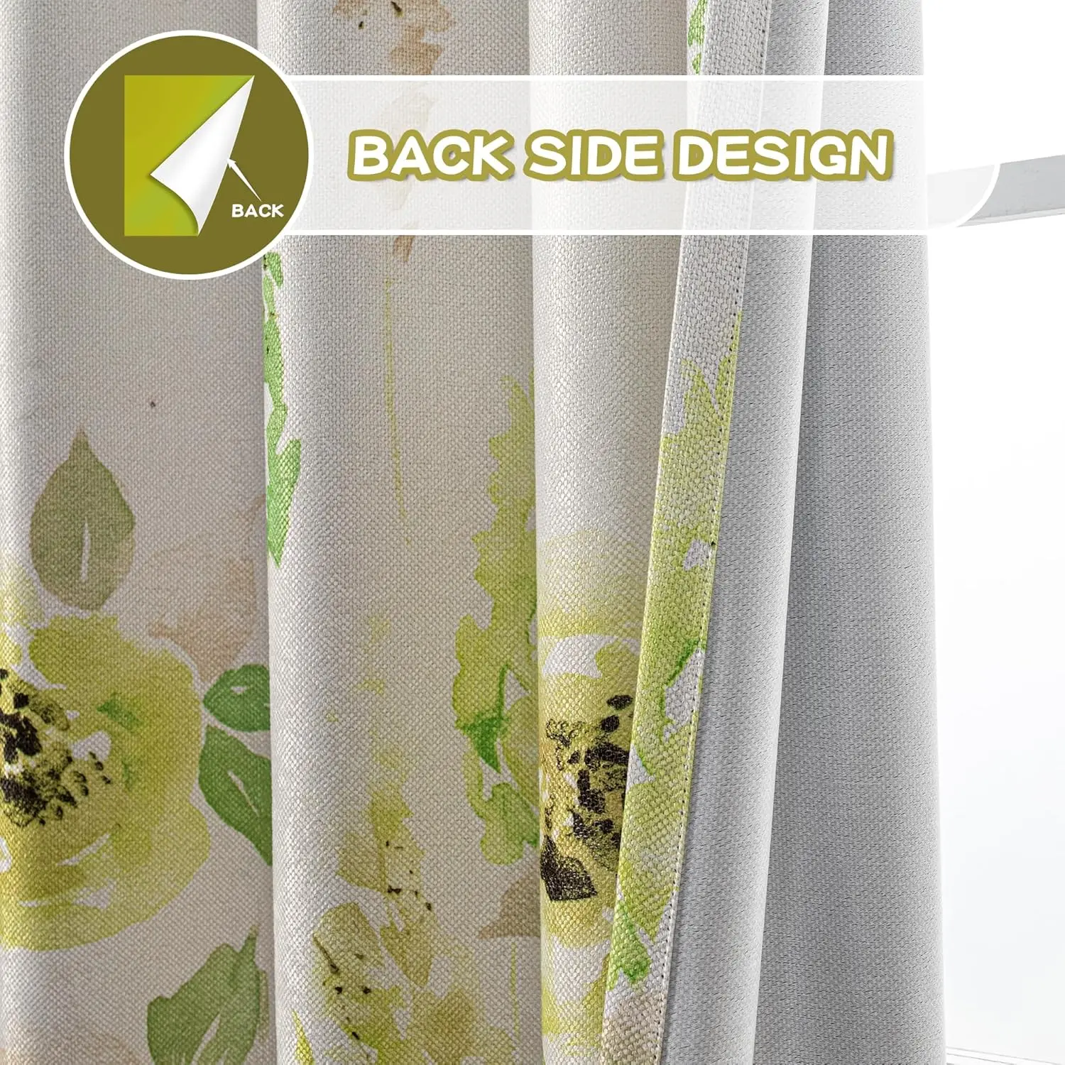 Mysky Set tirai bunga 95 inci, Cetak panjang 2 panel bunga Grommet isolasi termal Linen terlihat bertekstur tirai