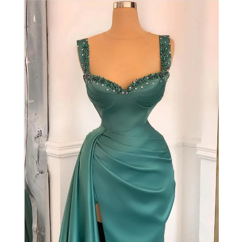 Classic Sequined Sweethart Evening Dresses Sexy Side Slit Ruched Satin Trumpet Ball Gowns Formal Beach Party Vestidos De Gala image 2