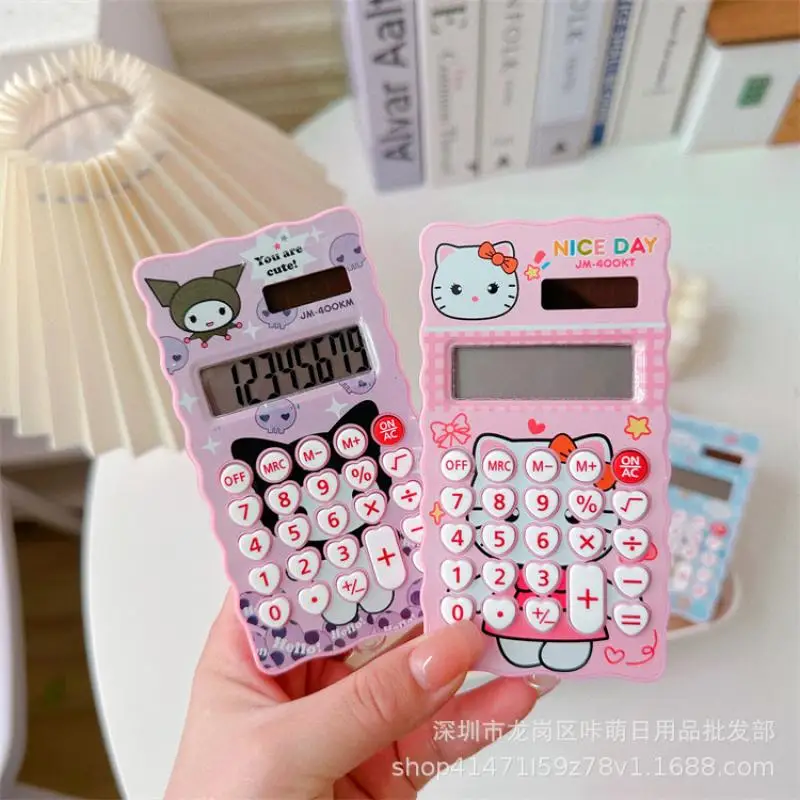 Kawaii Anime Sanrio Hello Kitty Mini Calculator Cute Cartoon Kuromi Cinnamoroll Solar Eight Digit Calculator Toys for Girls