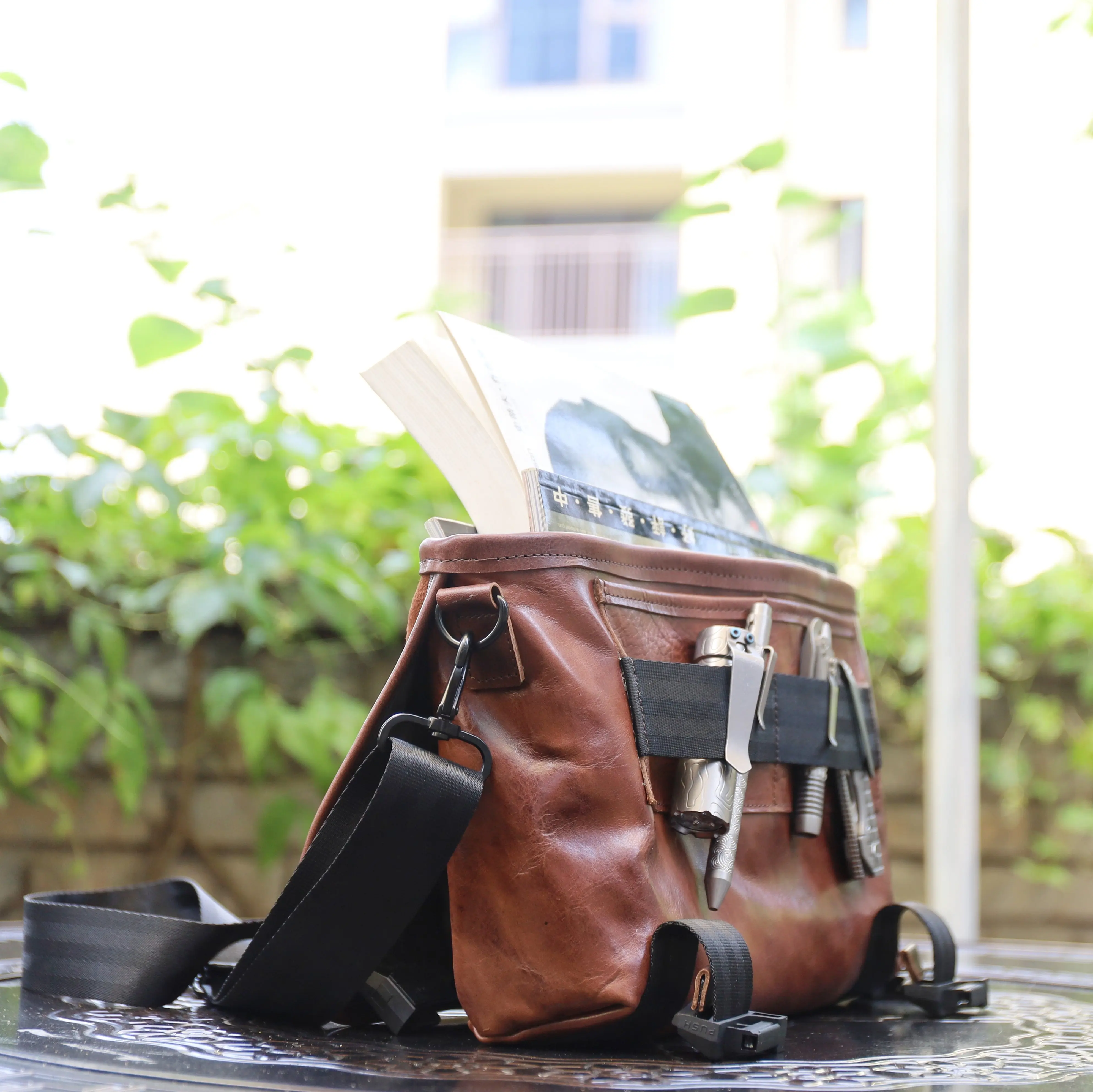 Outdoor Portable EDC Retro Oxhide Leather bag for Camping and Hiking Storage Tools