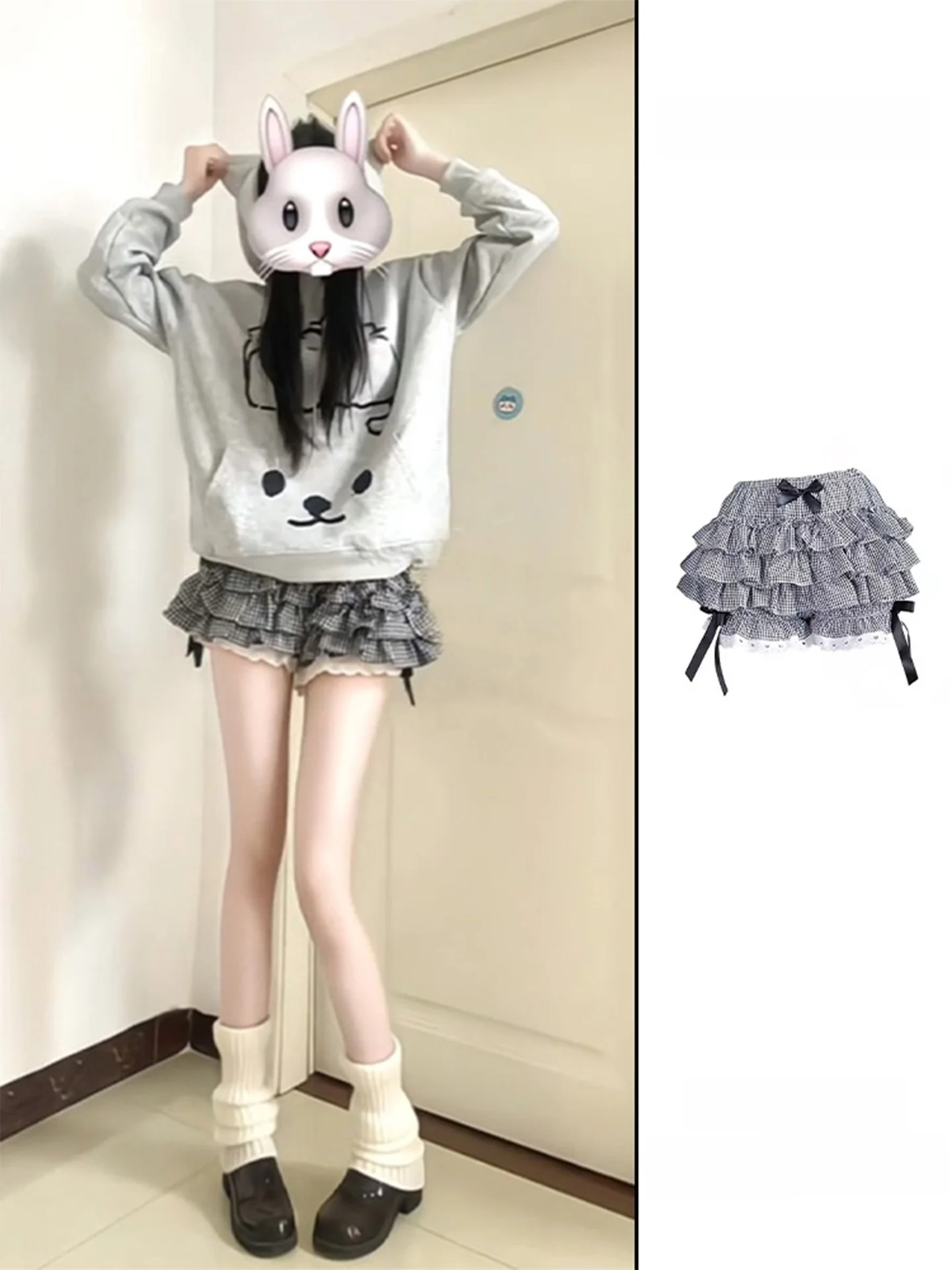 لوليتا اليقطين السراويل تنورة المرأة ربيع الخريف اليابانية Sle Fre لطيف الدانتيل منقوشة متعدد الطبقات رقيق تنورة عالية الخصر كعكة...