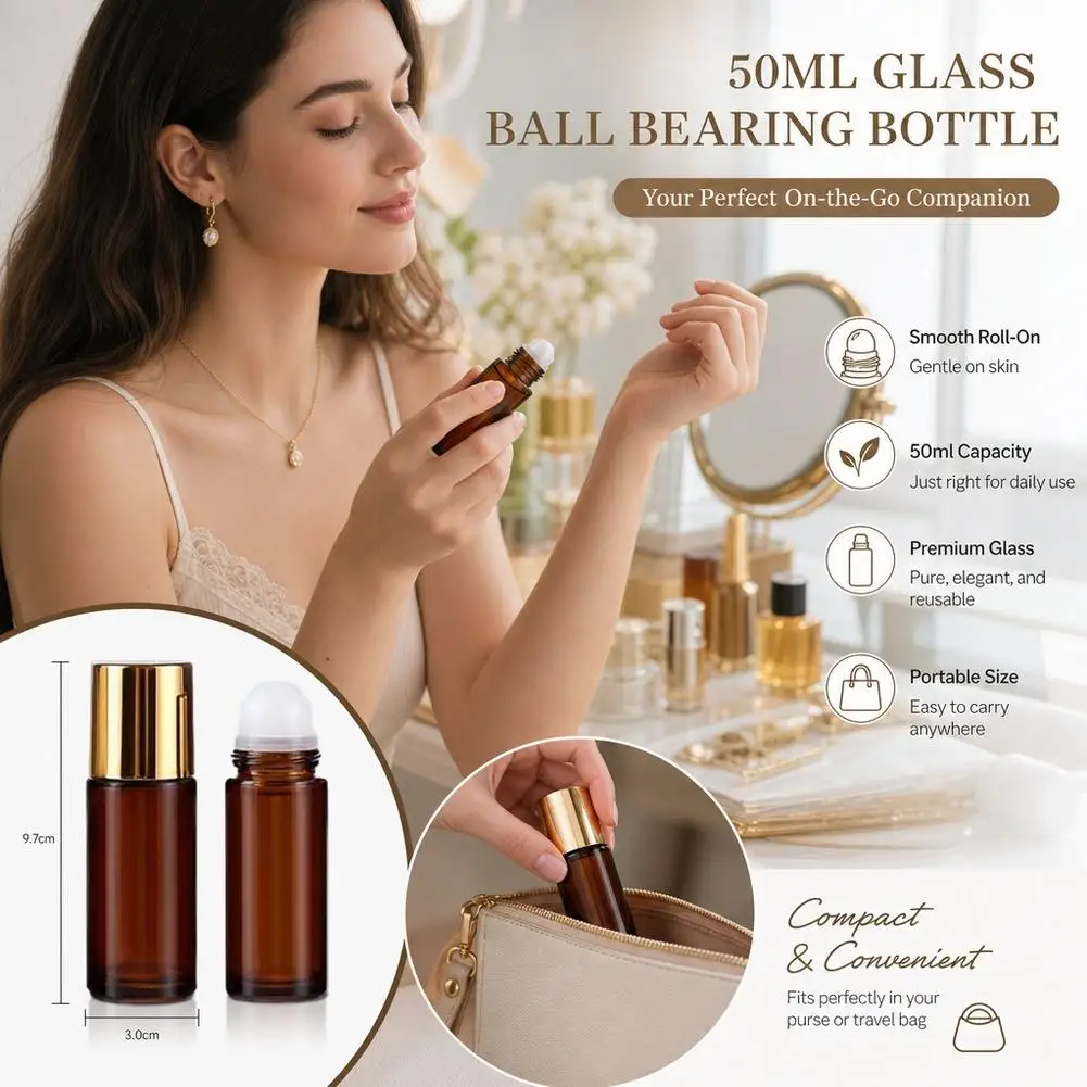 30ml 50ml Brown Clear Glass Bottle Natural Rose Quartz Extra Large Crystal Gem Roller Ball Roll On Perfume Oil Bottle Underarm