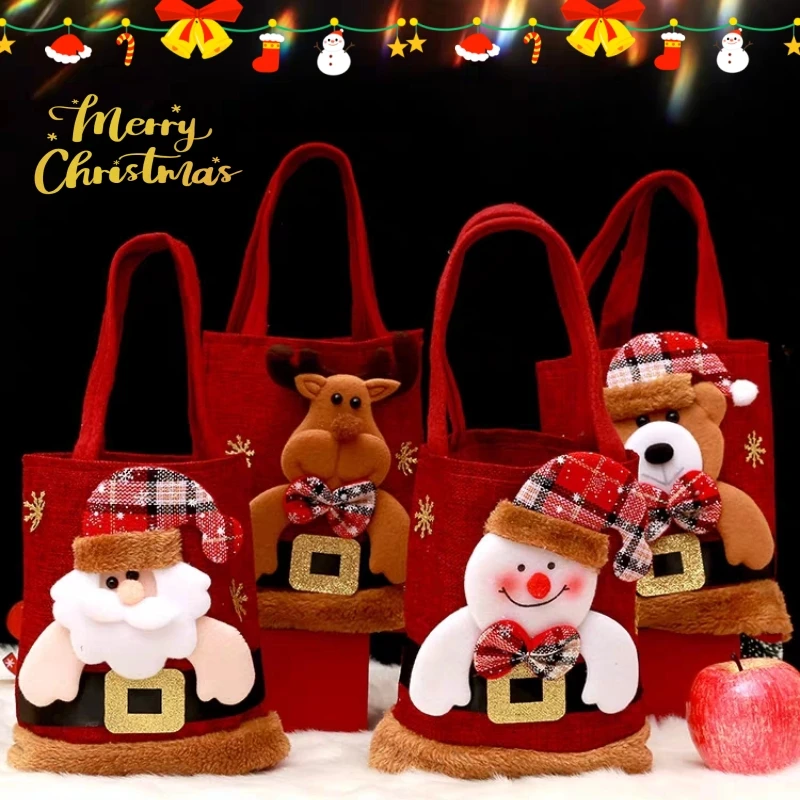 Christmas Tote Gift Bags Christmas Eve Bag with Apples Gift Bags Candy Bags Cloth Bags Decoration Christmas Decoration