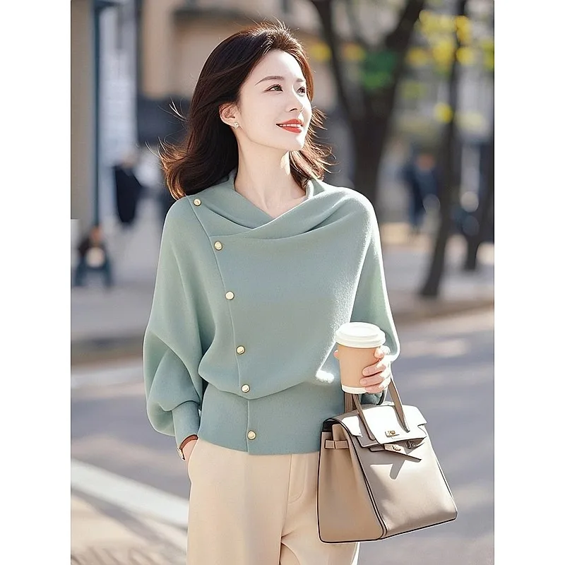 سترات نسائية برقبة دائرية وأكمام طويلة بلوفرات مقسمة سترة غير رسمية أنيقة للسيدات سترة متينة دافئة لخريف وشتاء 2025 #4