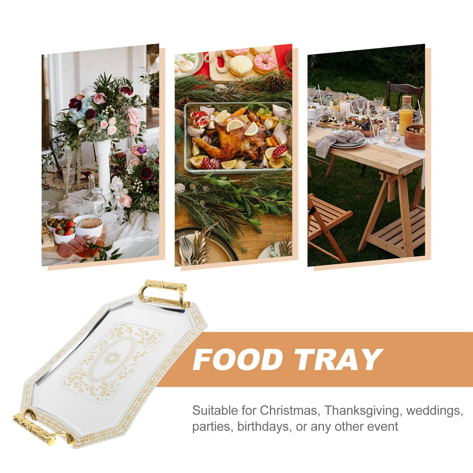 

1pc Golden Tray Retro European Style Decorative Storage Plate Wedding Dessert Display Fruit Serving Stainless Steel Tray
