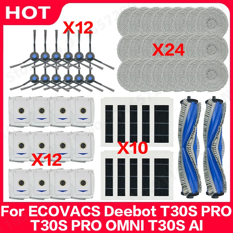 

For ECOVACS Deebot T30S PRO T30S PRO OMNI T30S AI Spare Parts Main Side Brush Filter Mop Cloths Dust Bags Accessories