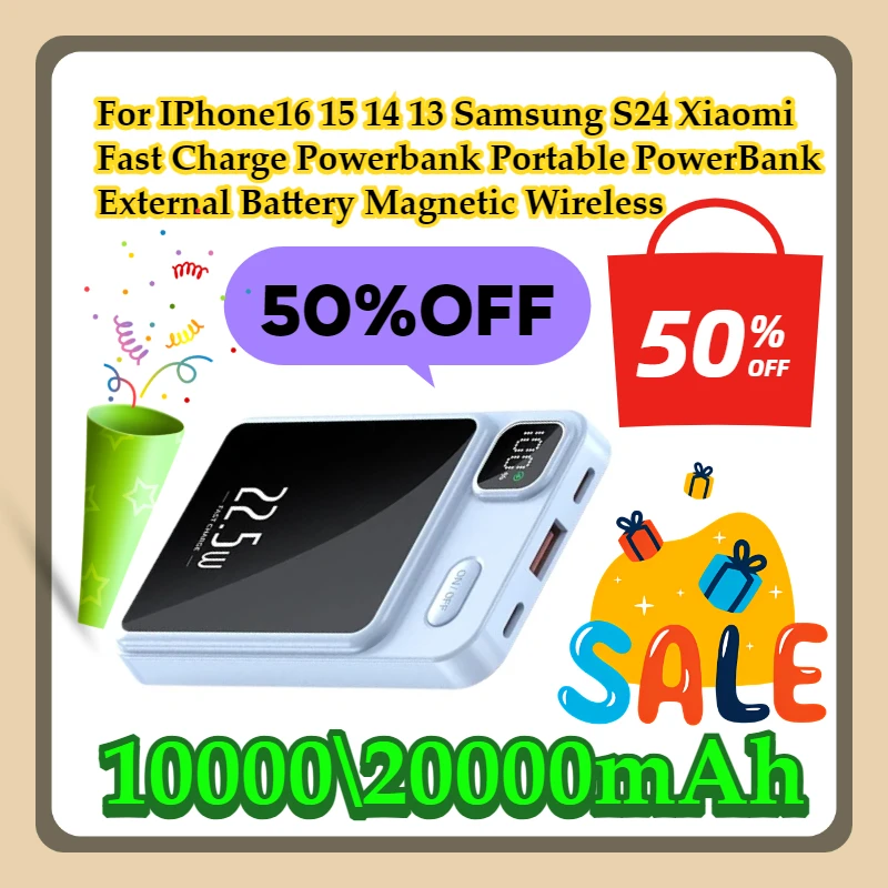 

For IPhone16 15 14 13 Samsung S24 Xiaomi Fast Charge Powerbank Portable 20000mAh PowerBank External Battery Magnetic Wireless